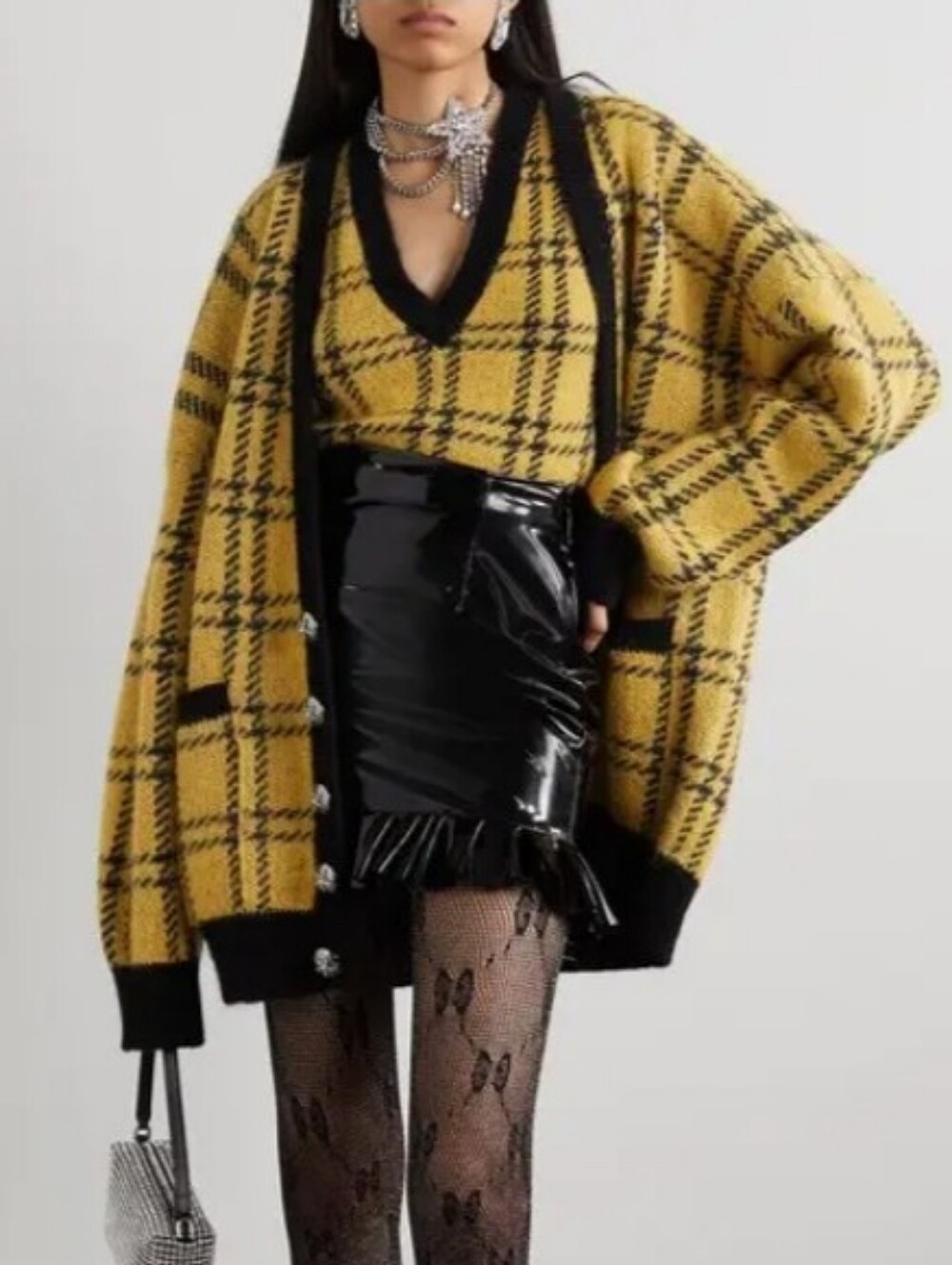 Yellow Checked Oversized Cardigam Cher Clueless New Size S